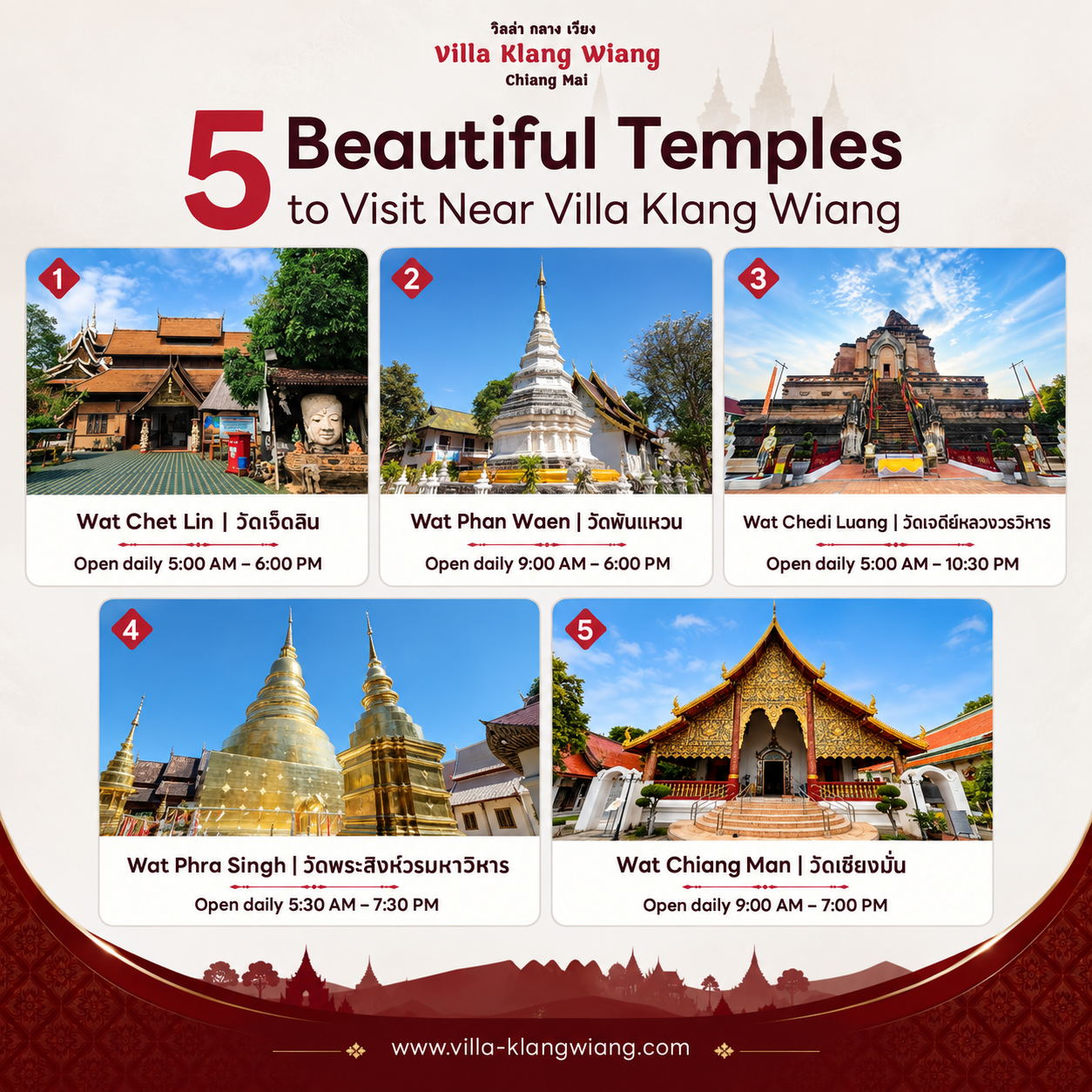 5 Beautiful Temples to Visit Near Villa Klang Wiang